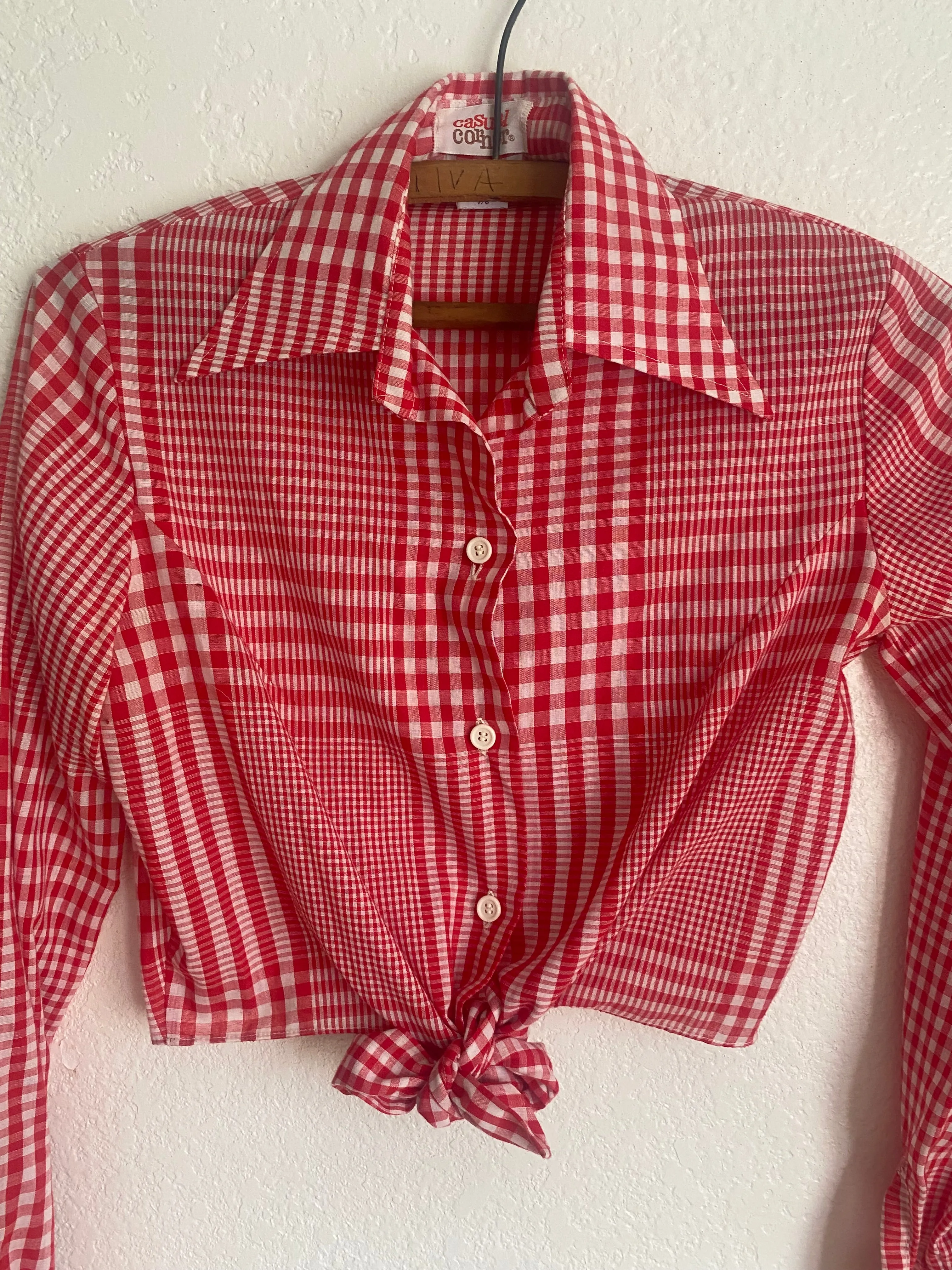 1970s Casual Corner plaid cropped button up shirt small