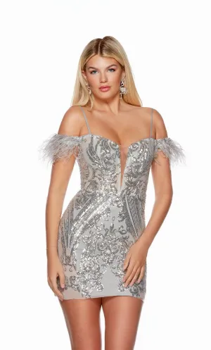 Alyce Paris Off Shoulder Feather HoCo Dress 4618