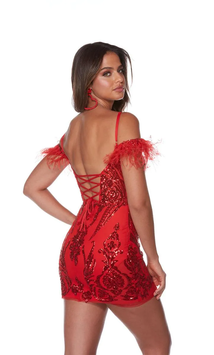 Alyce Paris Off Shoulder Feather HoCo Dress 4618