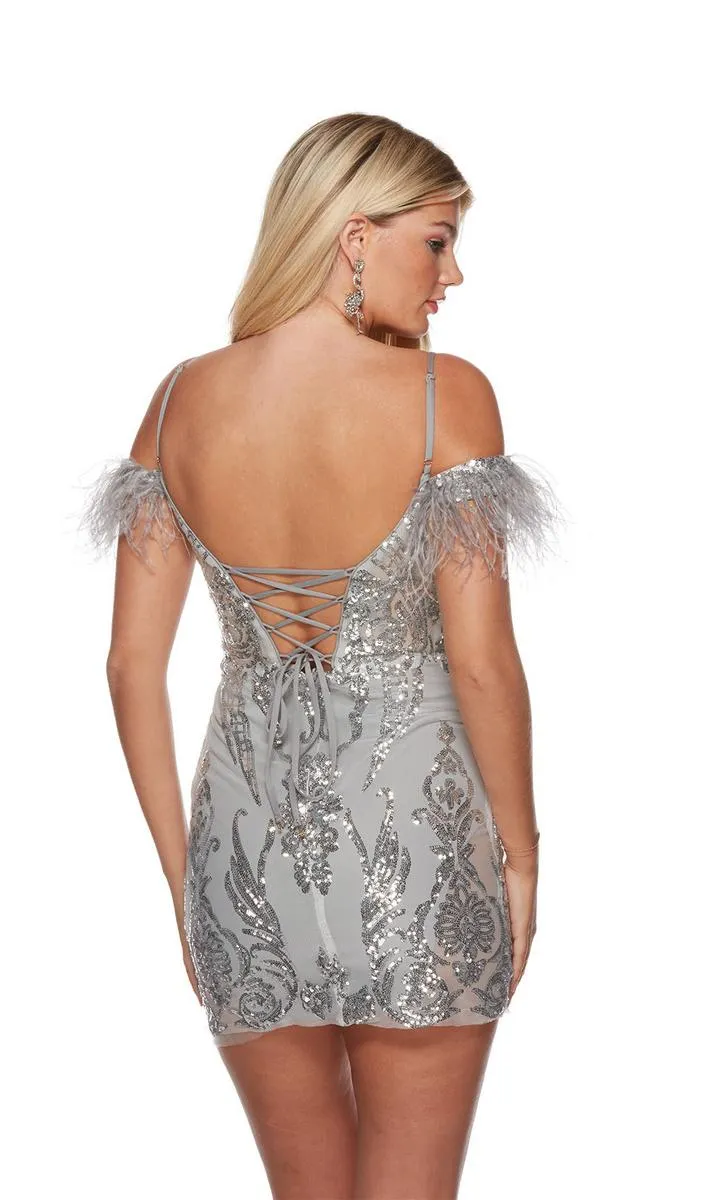 Alyce Paris Off Shoulder Feather HoCo Dress 4618