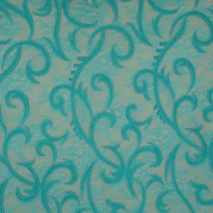 Aqua Lace with Aqua Abstract Design with Bugle Beads Embroidered Fabric