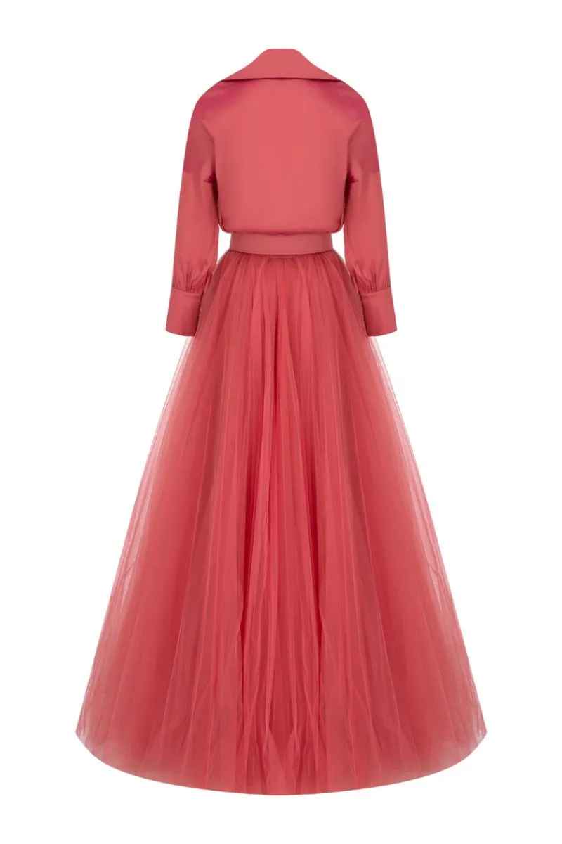 ARZU TERRACOTTA COLLARED V-NECK GOWN