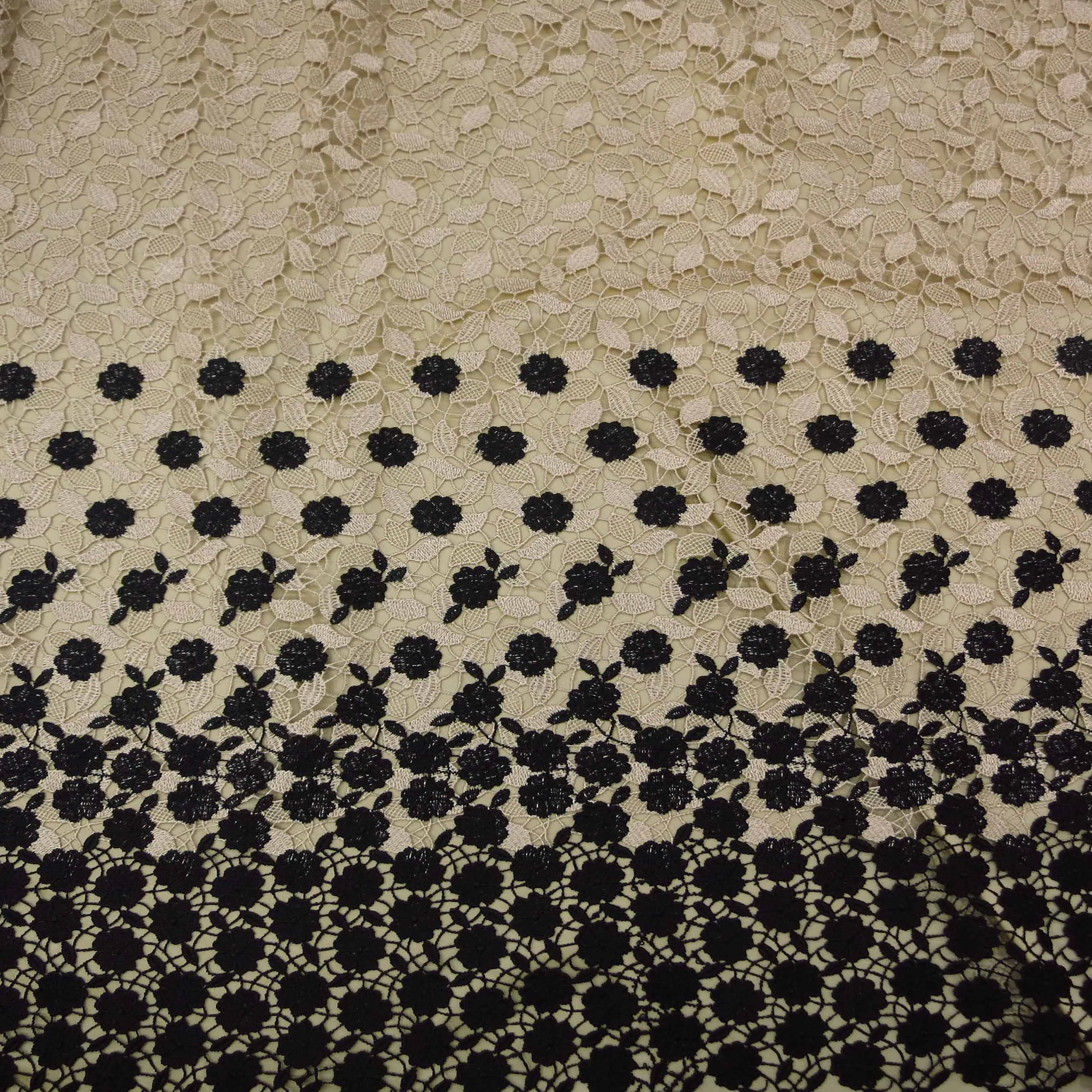 Black and Nude Sand Floral Guipure French Lace Fabric