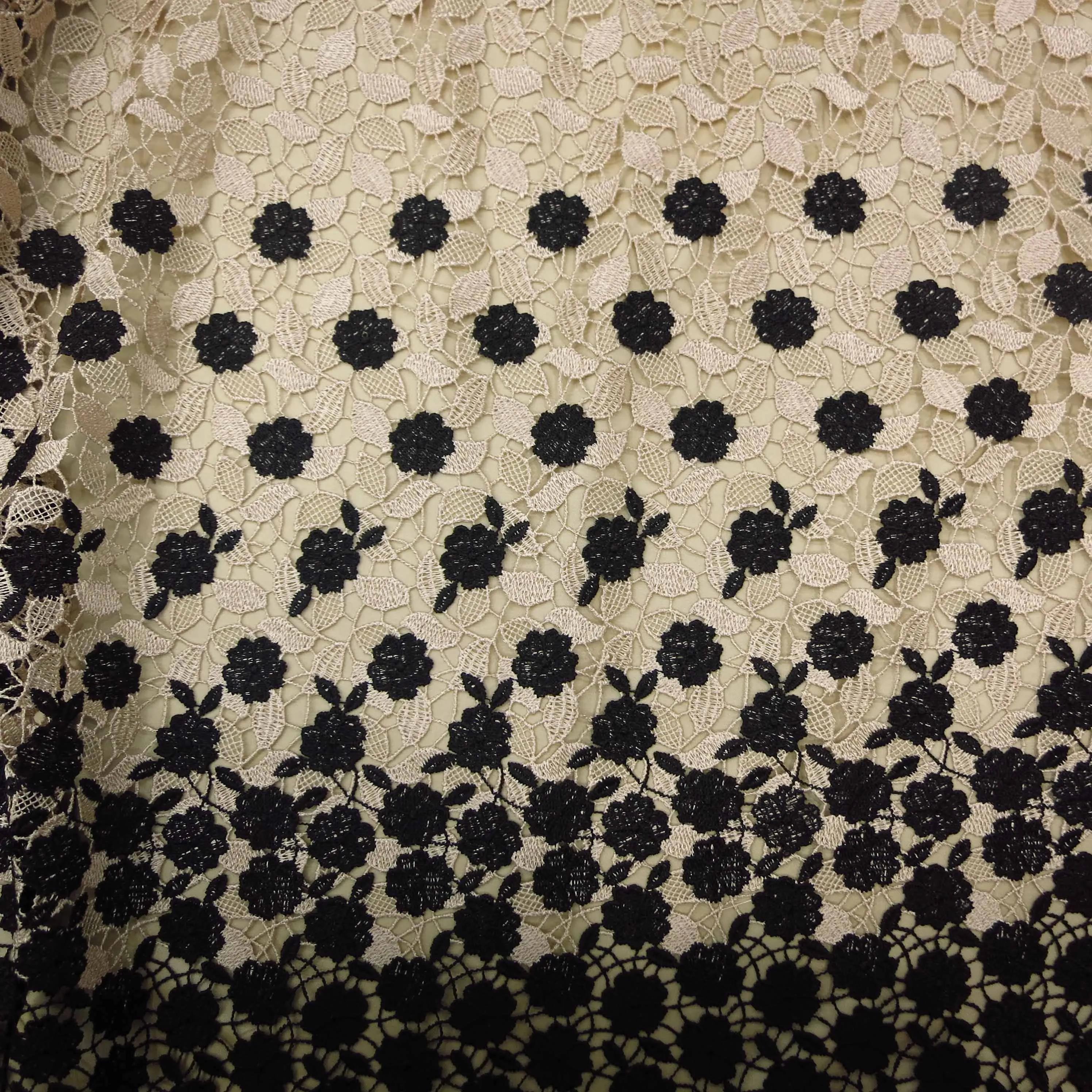 Black and Nude Sand Floral Guipure French Lace Fabric