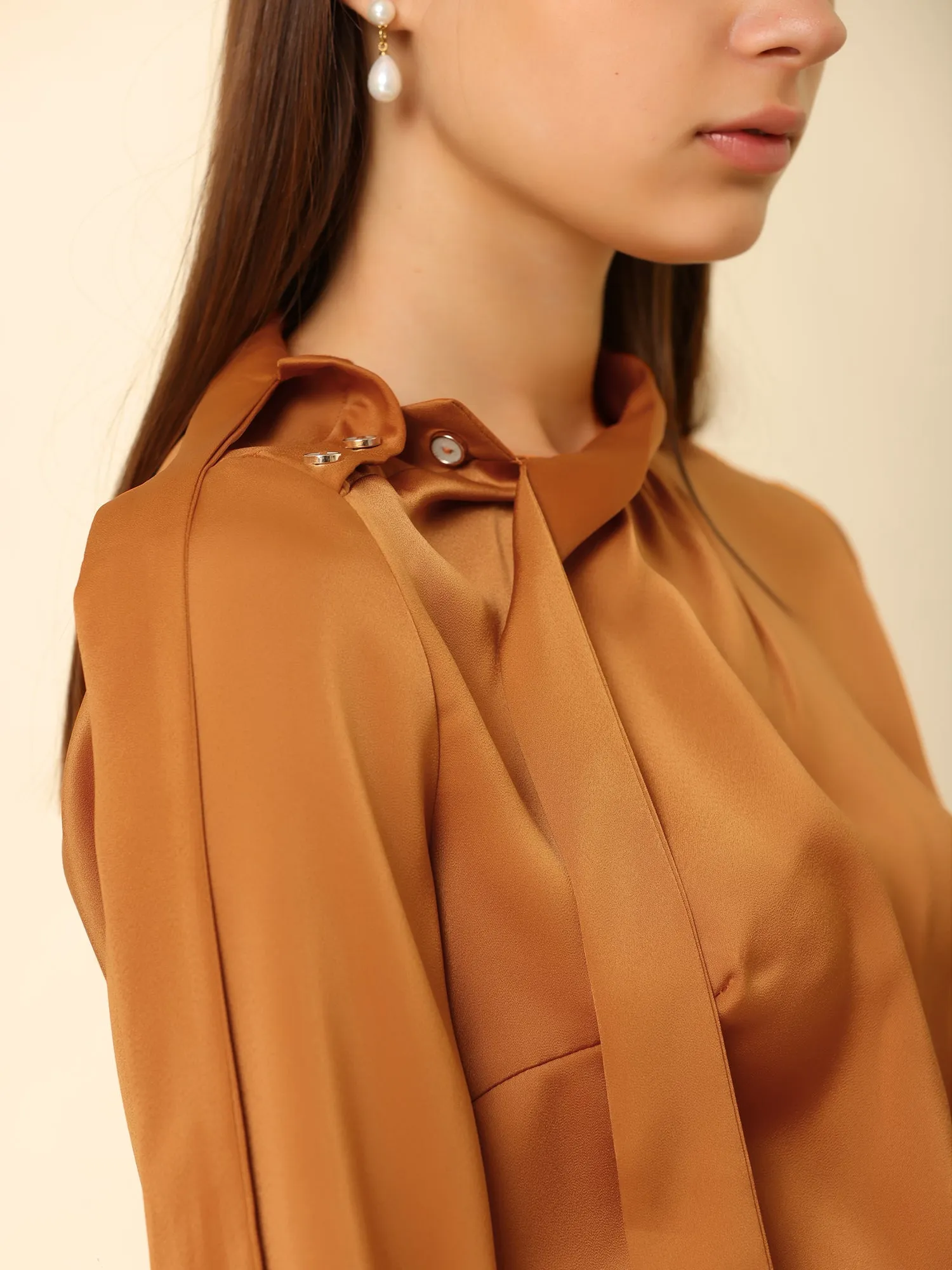 Bow Tie Neck Shirt Work Office Satin Blouse