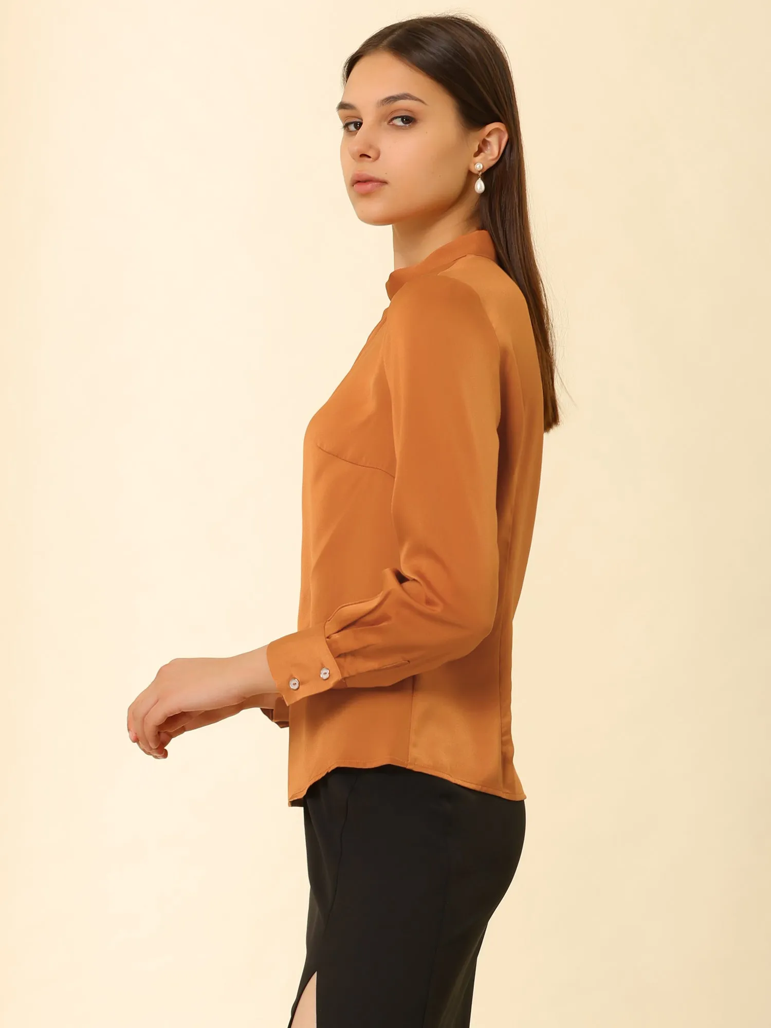 Bow Tie Neck Shirt Work Office Satin Blouse