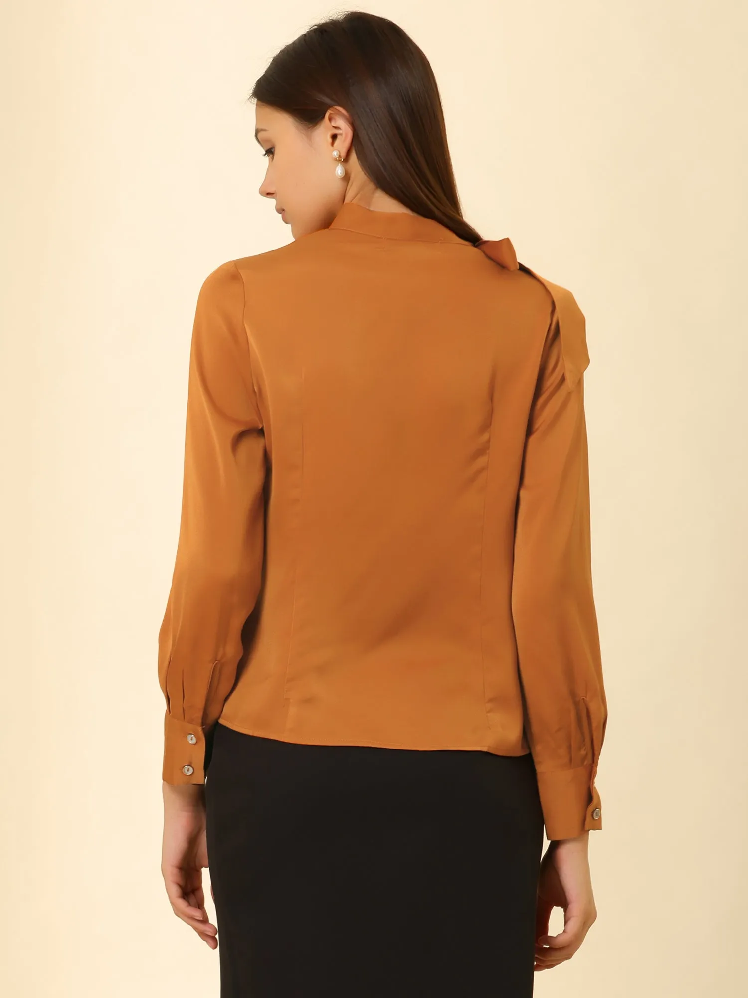 Bow Tie Neck Shirt Work Office Satin Blouse