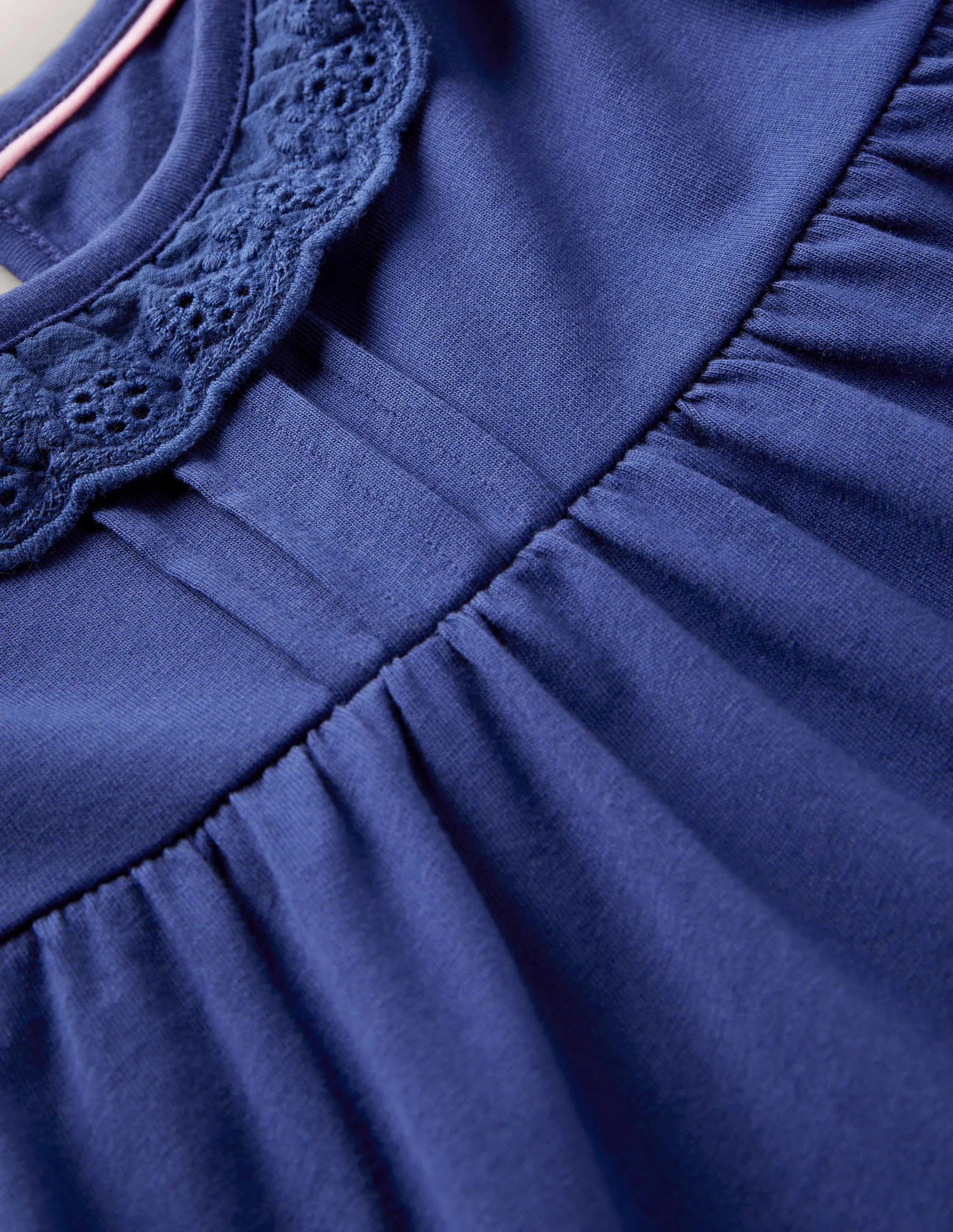 Broderie Frill Dress-Starboard Blue