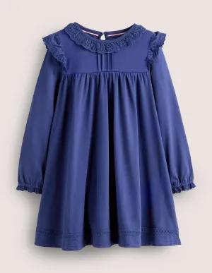 Broderie Frill Dress-Starboard Blue