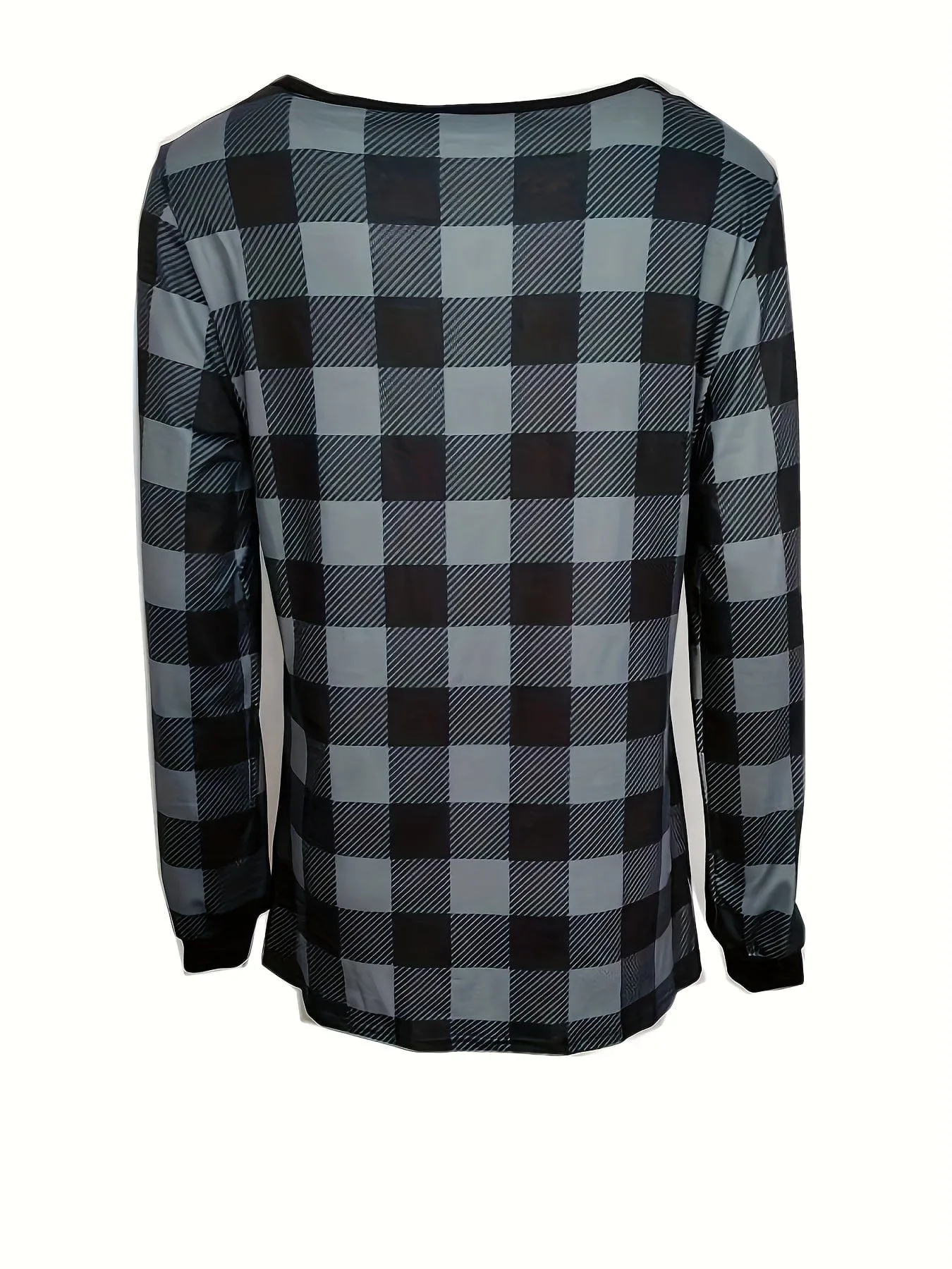 Button-Front Plaid Top