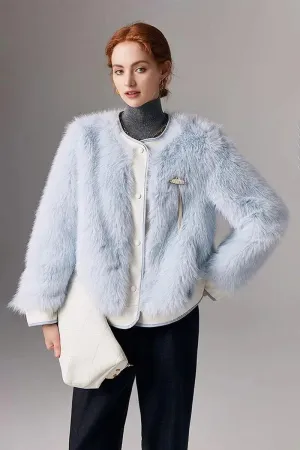 Chic Collarless Faux Fox Fur Jacket