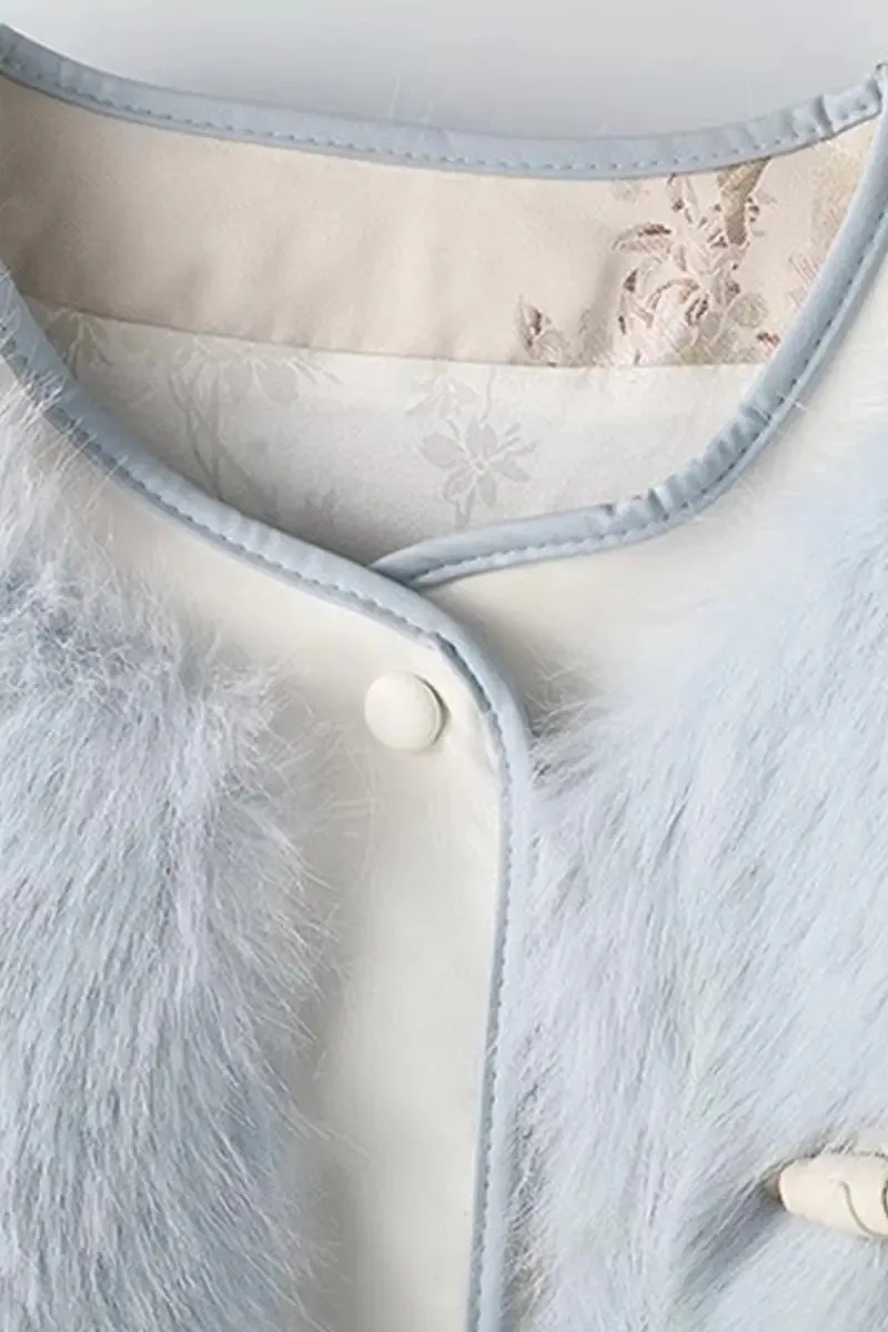 Chic Collarless Faux Fox Fur Jacket