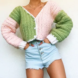 Chunky Pastel Colorblock Cardigan by Carolannie Crochet