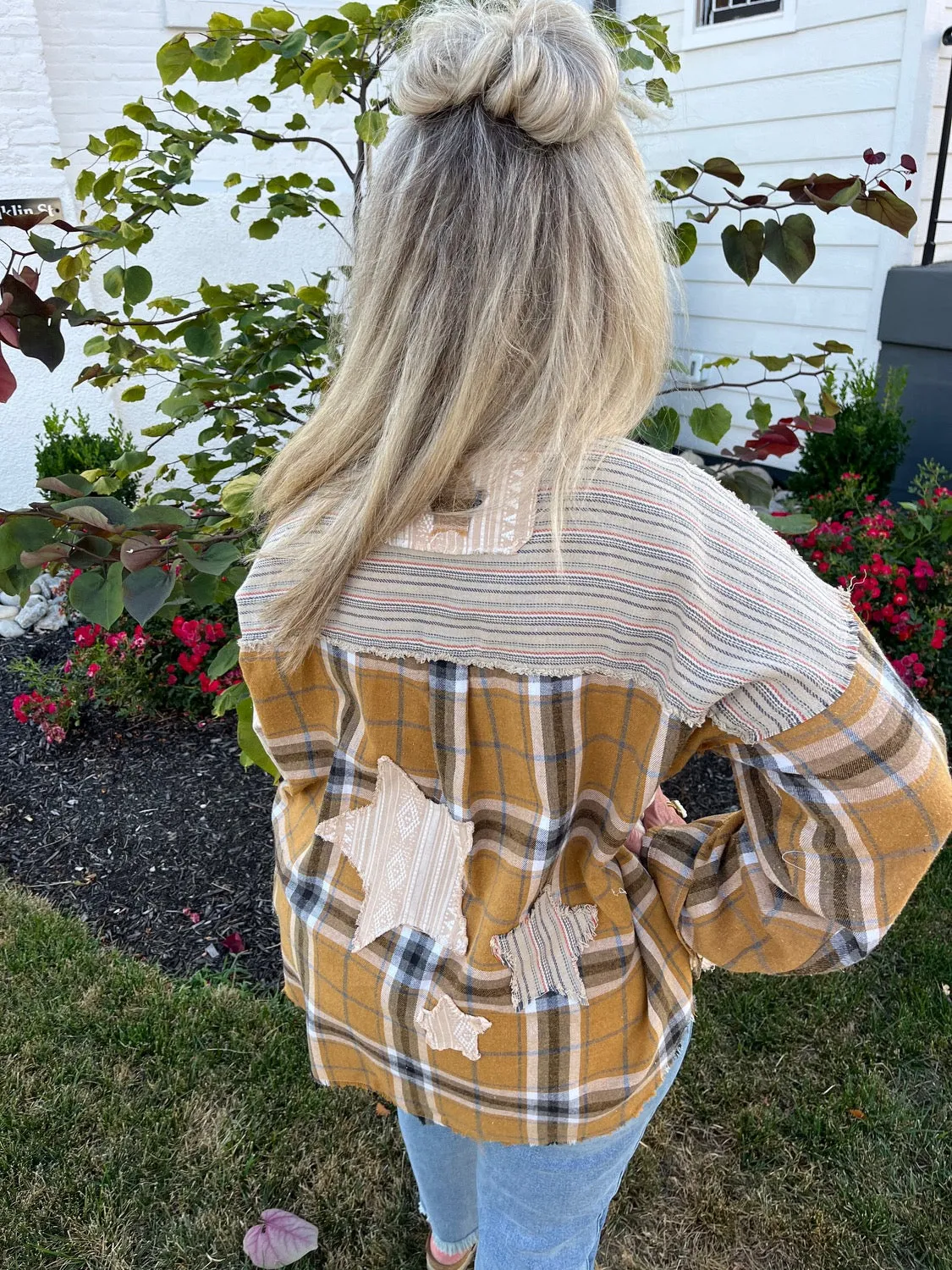 Cool Weather Washed Star Patched Button Up