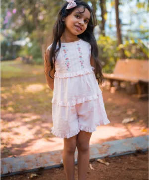 Cotton Dobby Playsuit with Ditsy Floral Embroidery