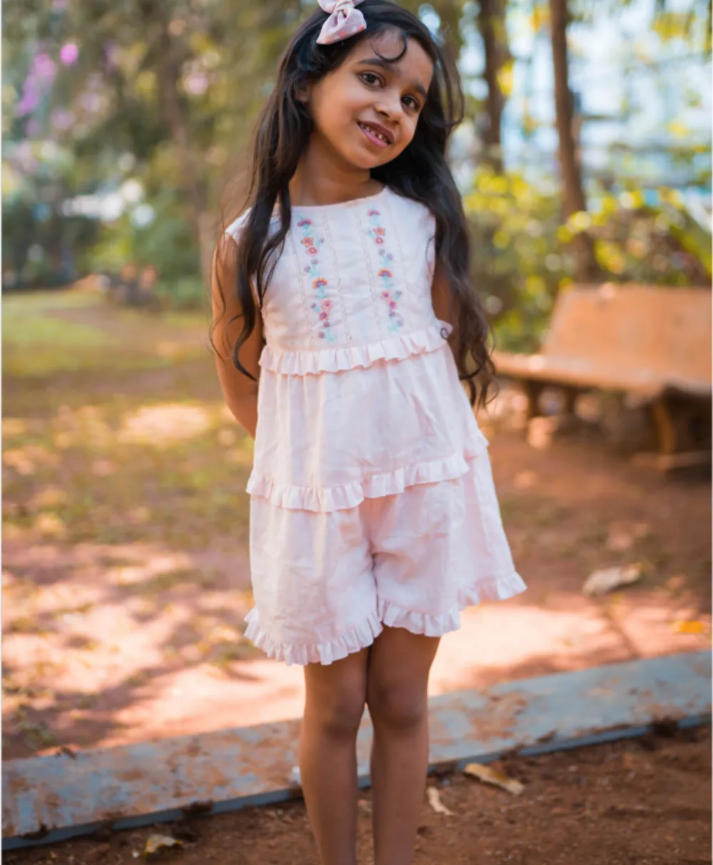 Cotton Dobby Playsuit with Ditsy Floral Embroidery