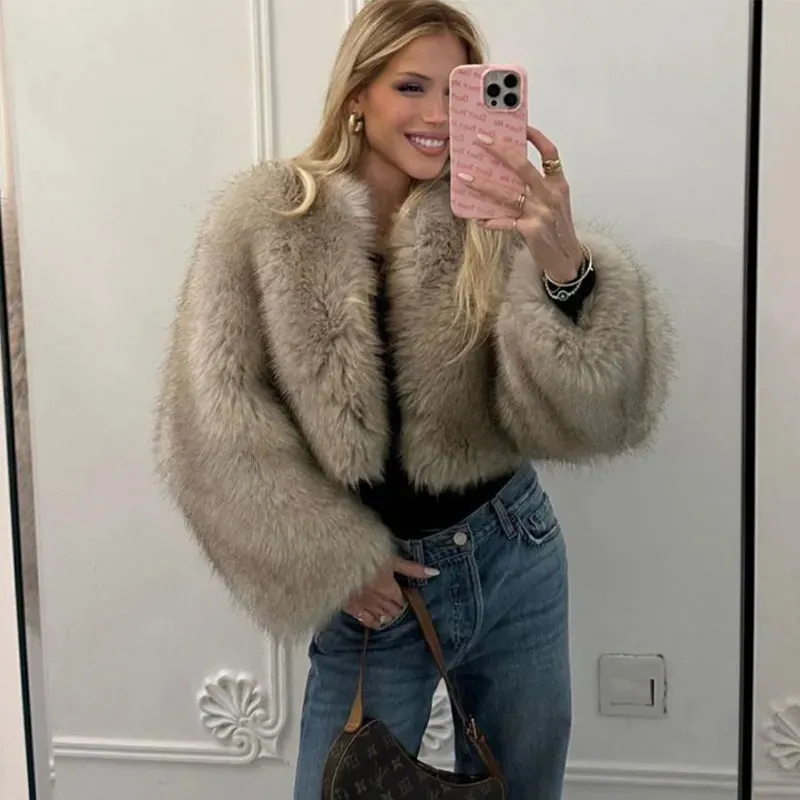 Cropped Faux Stylish Fur Coat