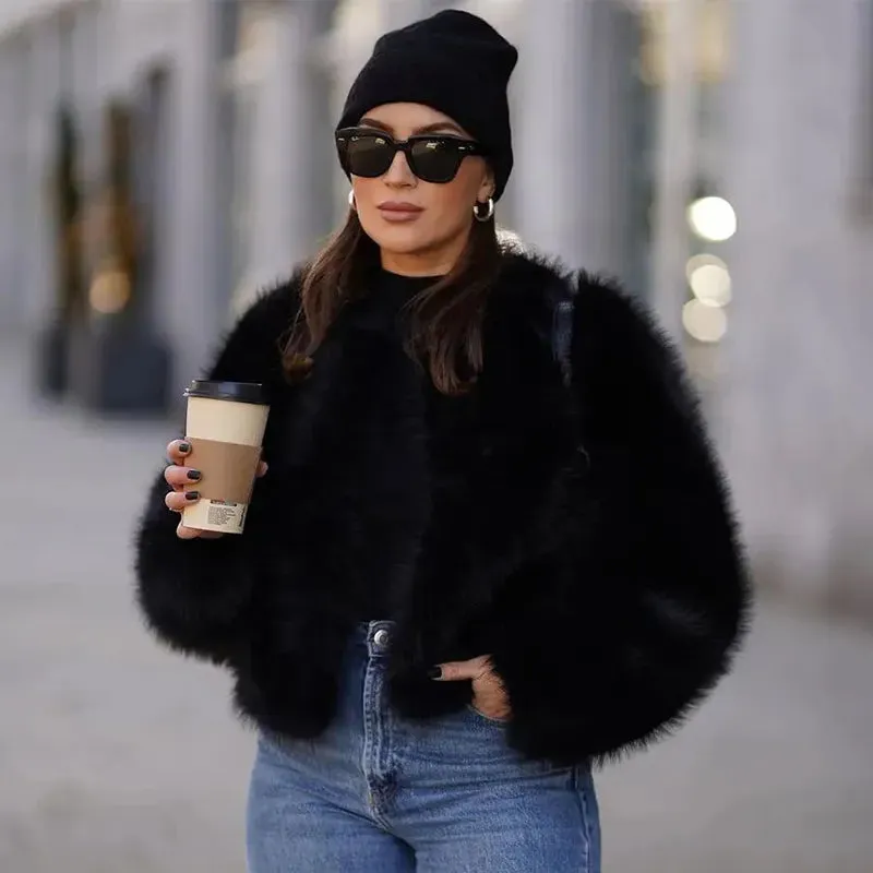 Cropped Faux Stylish Fur Coat