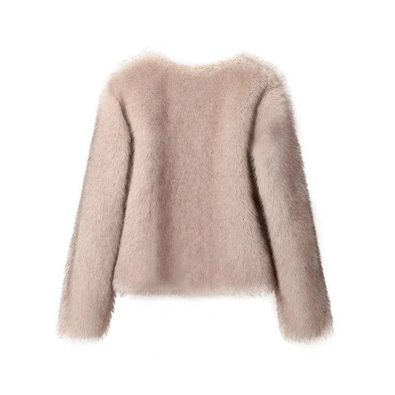 Cropped Faux Stylish Fur Coat