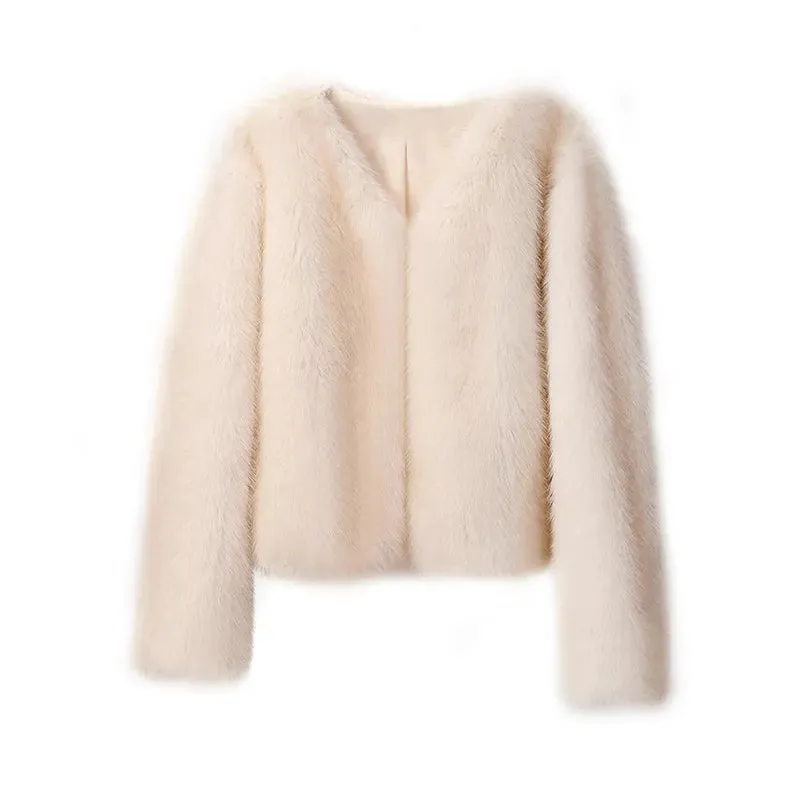 Cropped Faux Stylish Fur Coat