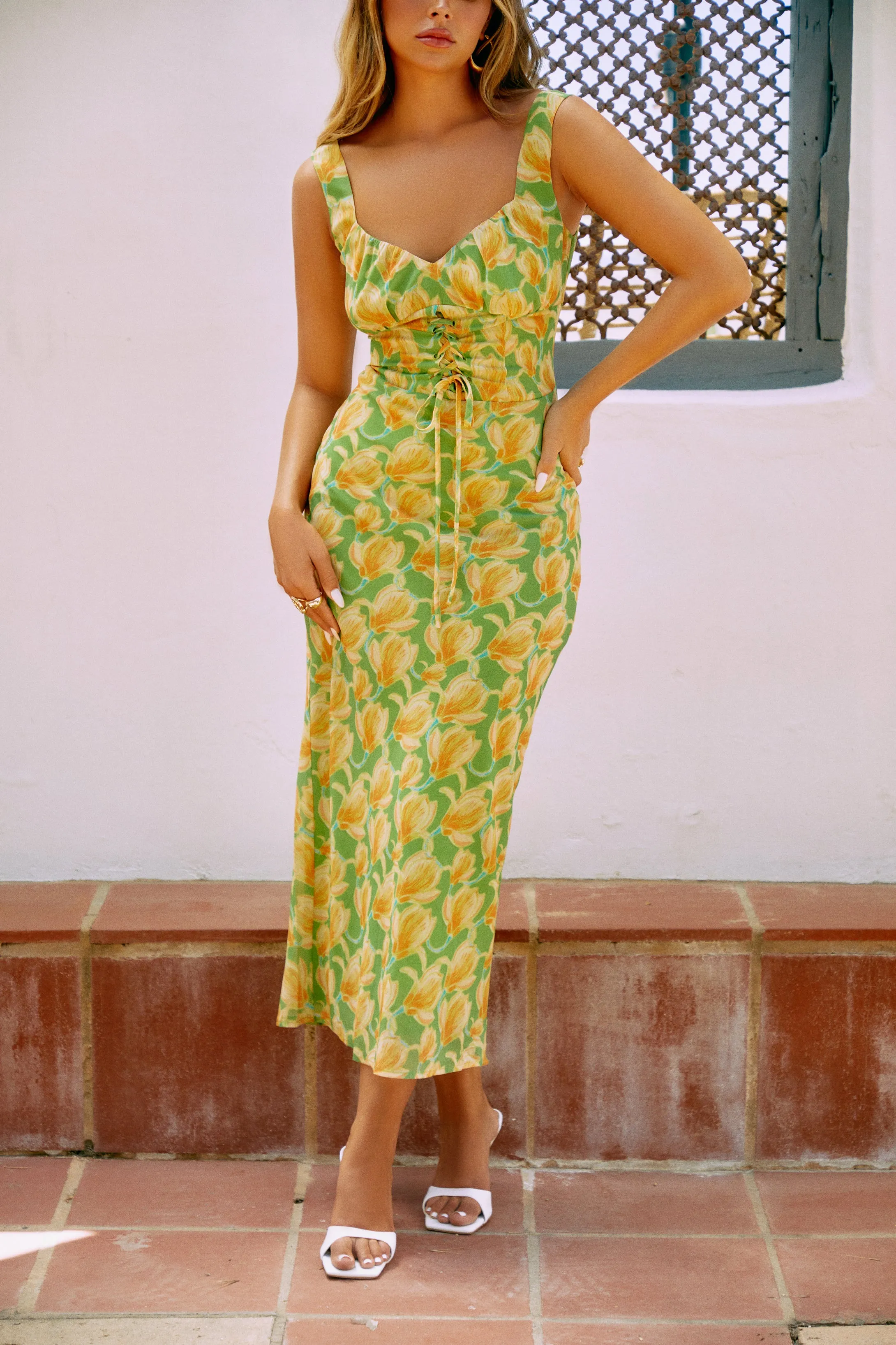 Damari Floral Print Maxi Dress - Green