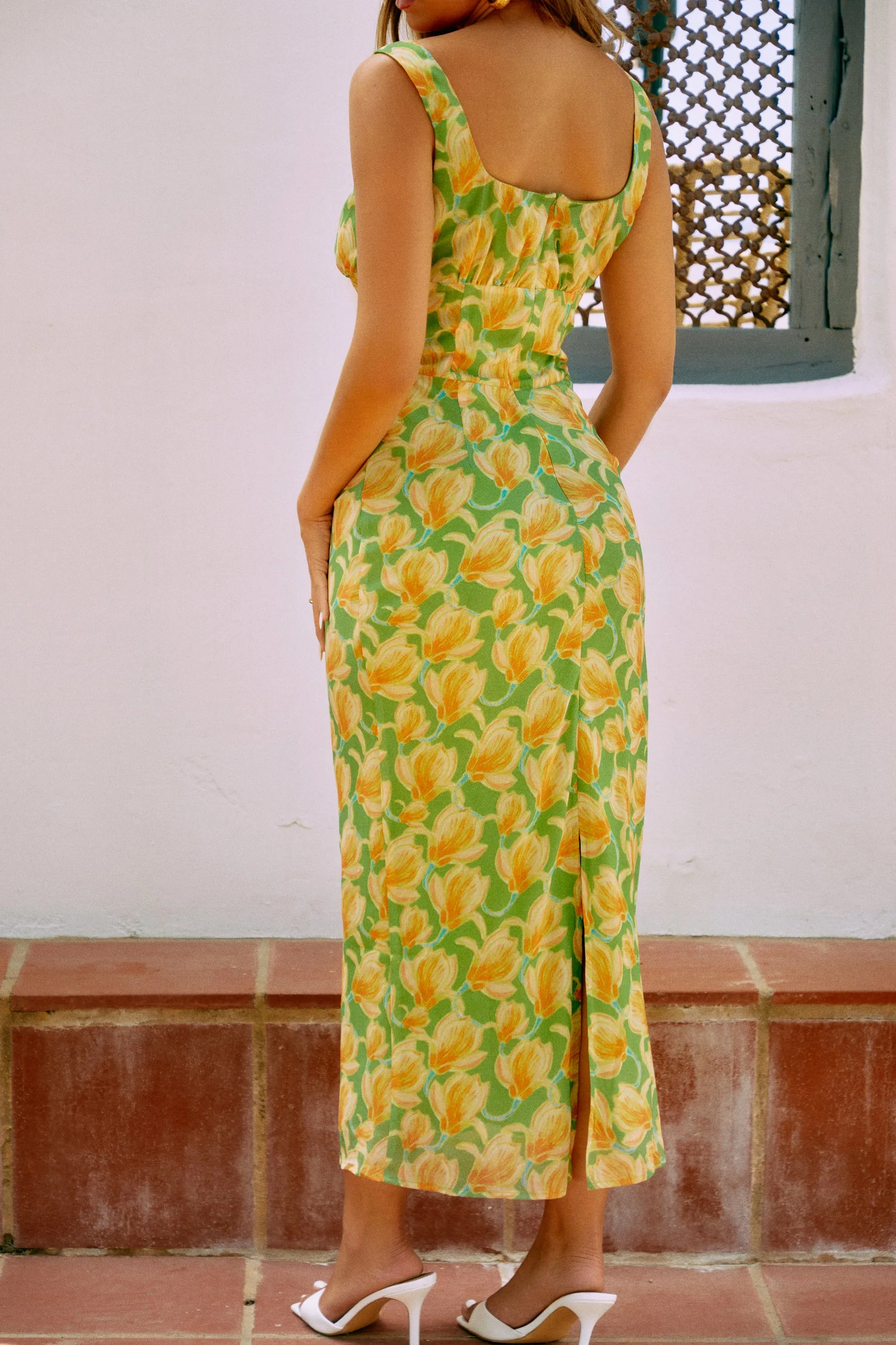 Damari Floral Print Maxi Dress - Green