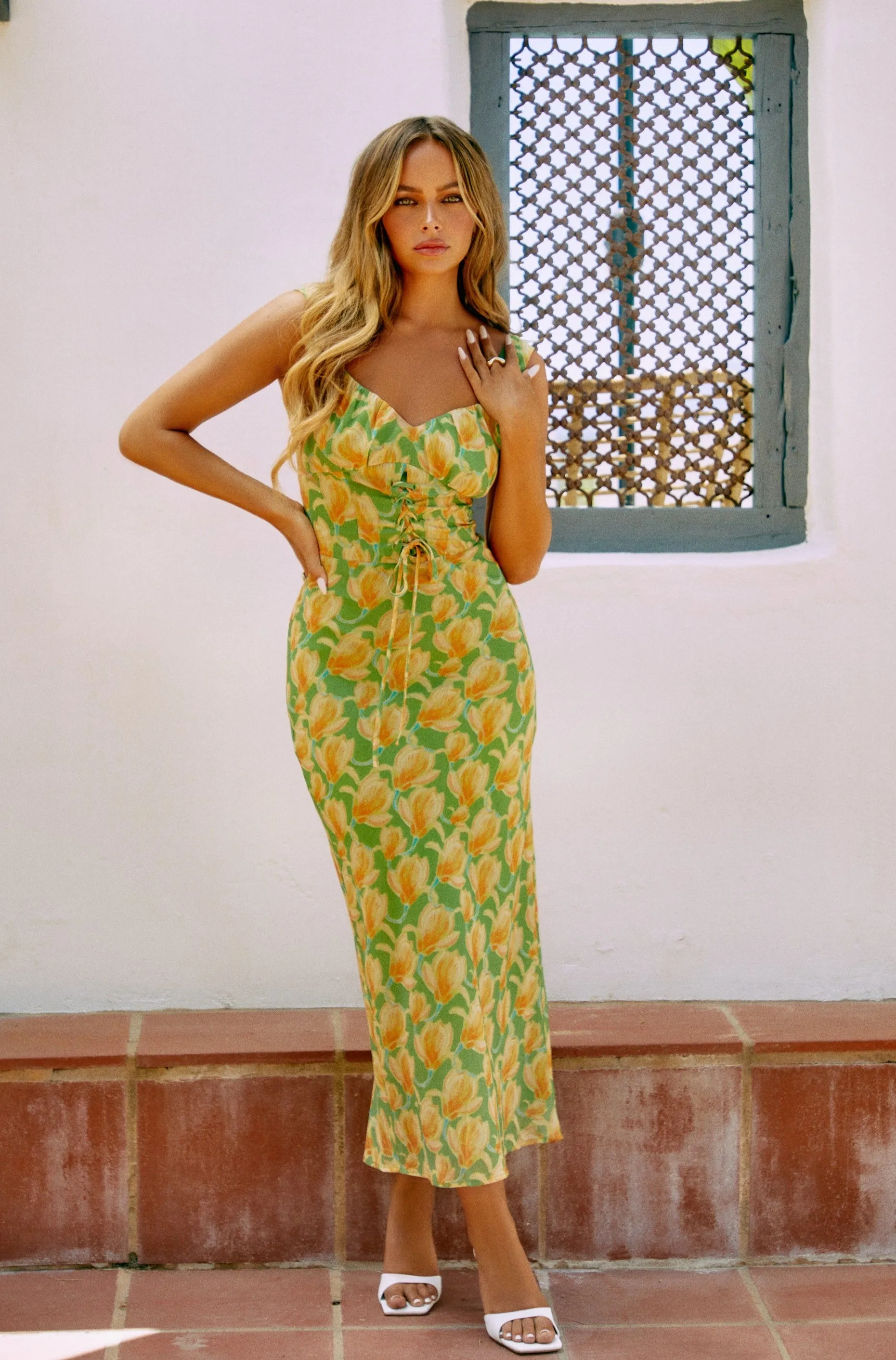 Damari Floral Print Maxi Dress - Green
