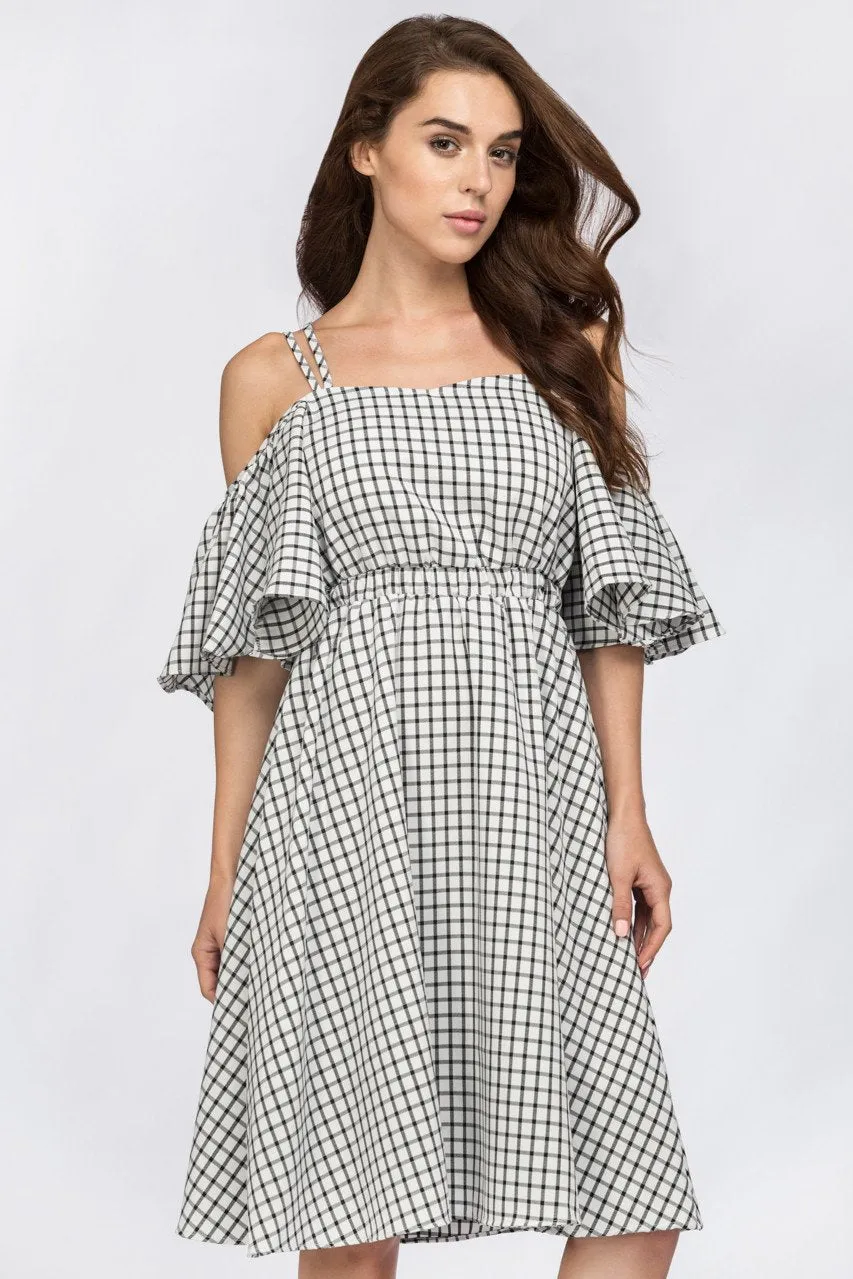 Deema Al Asadi - Window Plaid Off the Shoulder Midi Dress