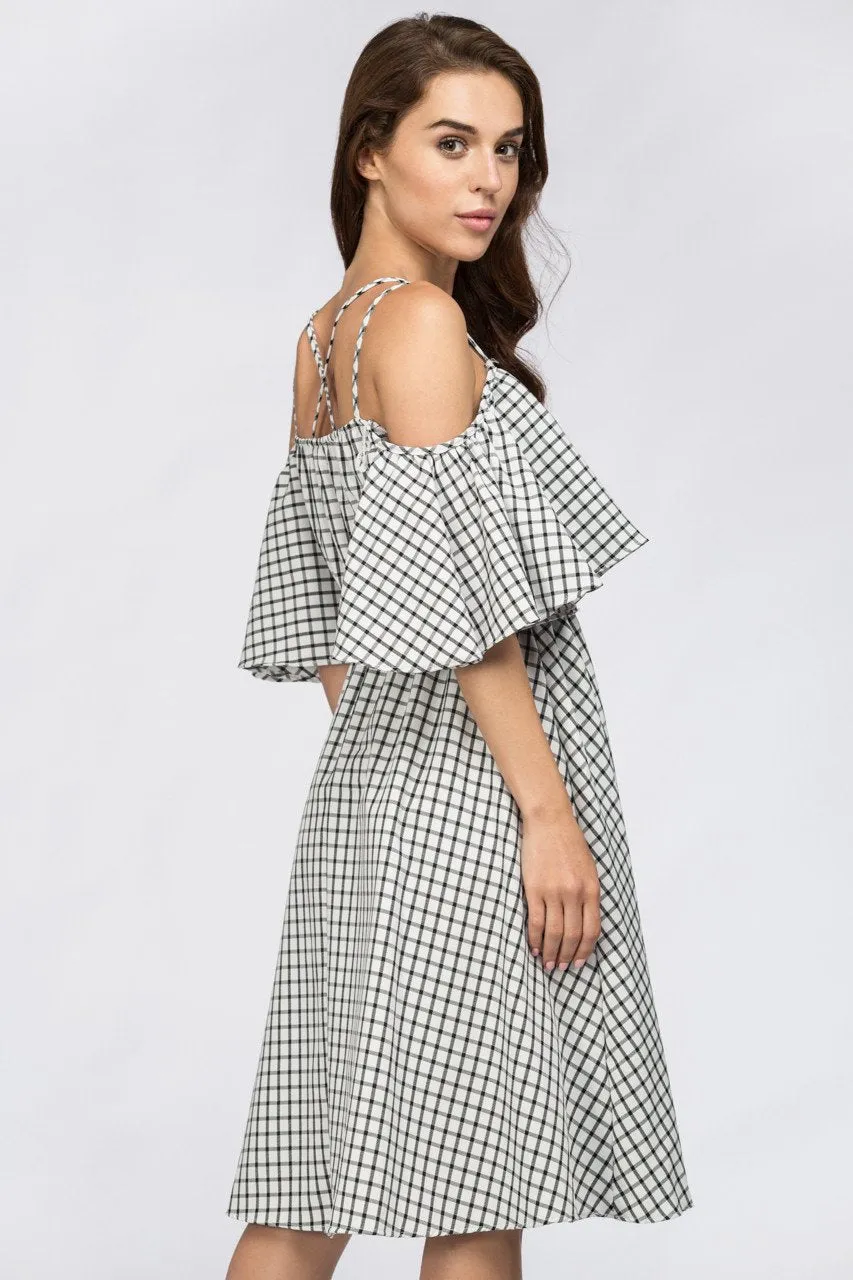 Deema Al Asadi - Window Plaid Off the Shoulder Midi Dress