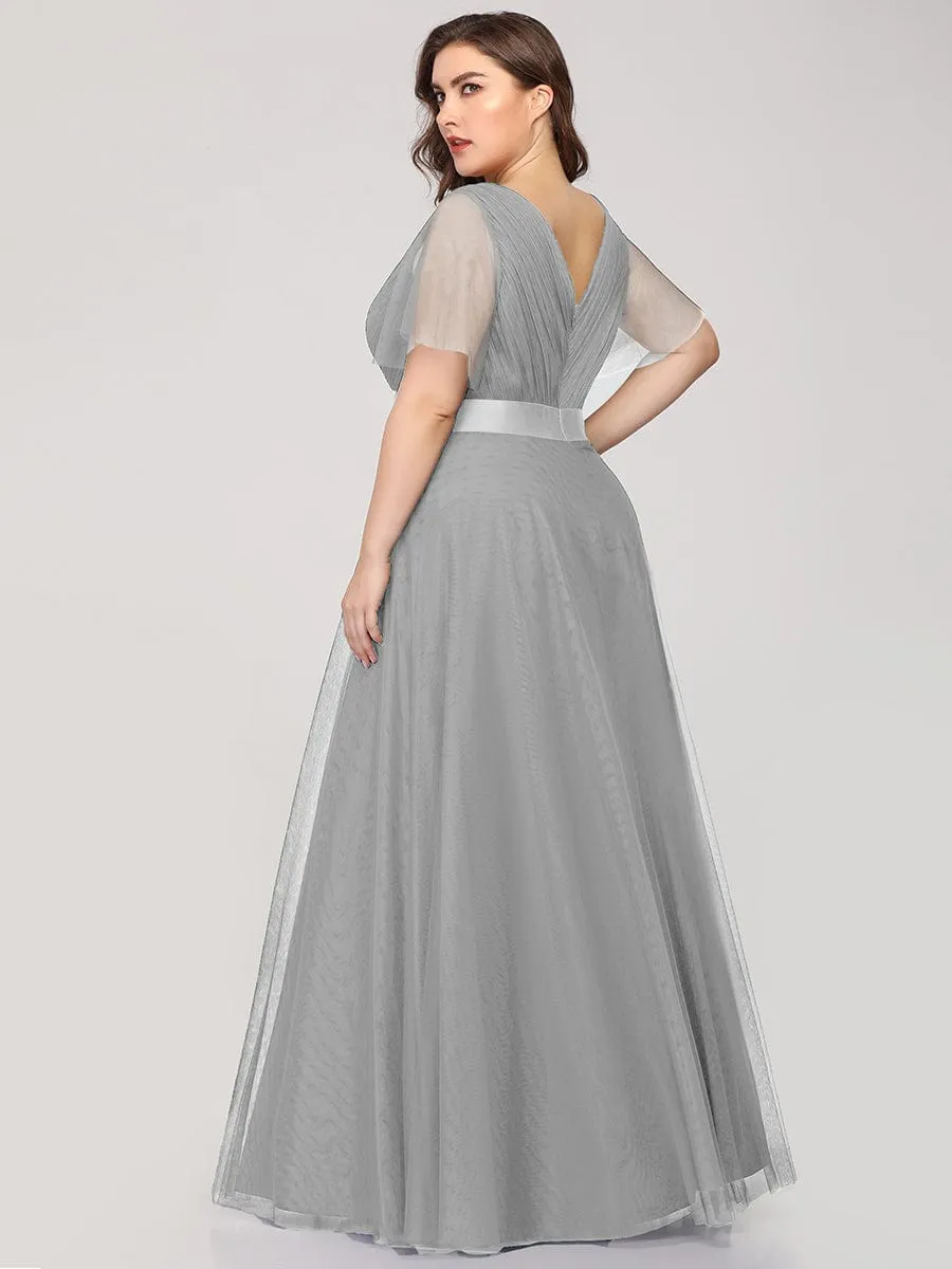 Double V-Neck Tulle Floor-Length Bridesmaid Dress