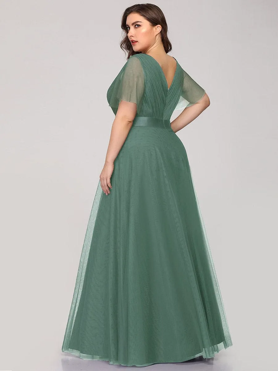 Double V-Neck Tulle Floor-Length Bridesmaid Dress
