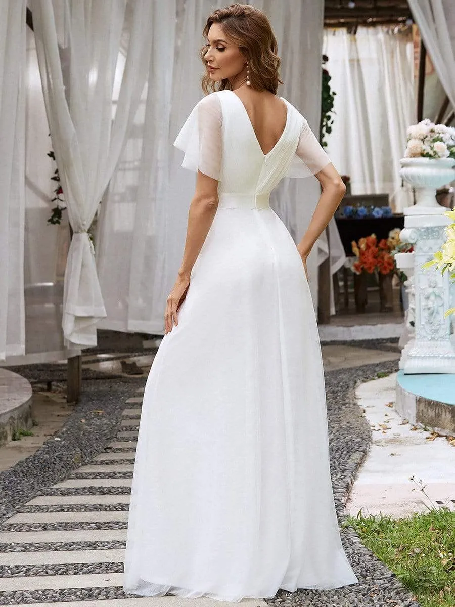 Double V-Neck Tulle Floor-Length Bridesmaid Dress