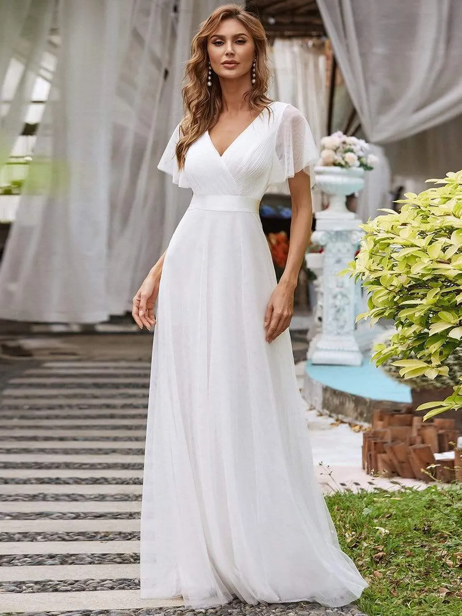 Double V-Neck Tulle Floor-Length Bridesmaid Dress