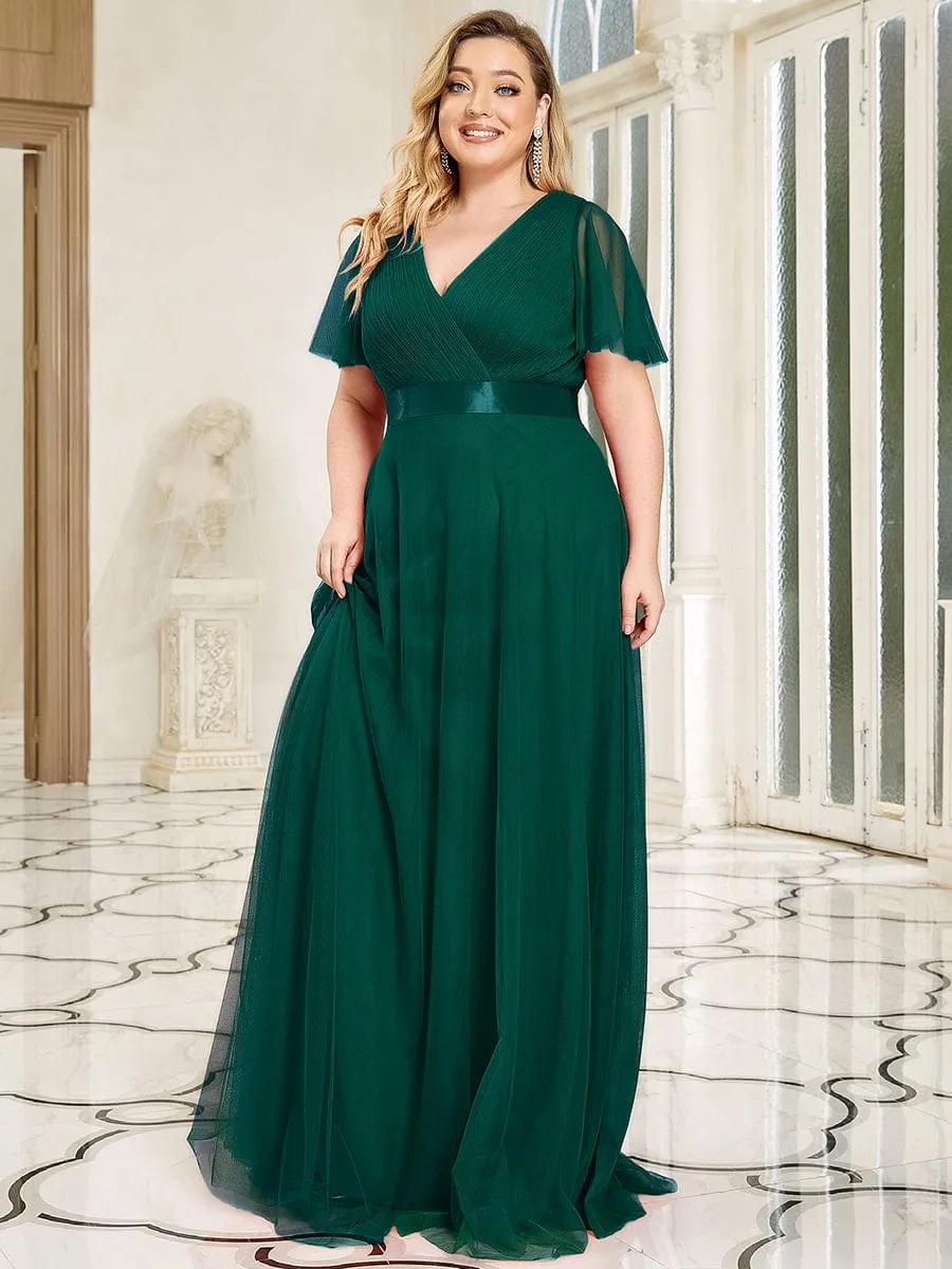 Double V-Neck Tulle Floor-Length Bridesmaid Dress
