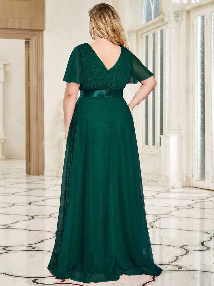 Double V-Neck Tulle Floor-Length Bridesmaid Dress
