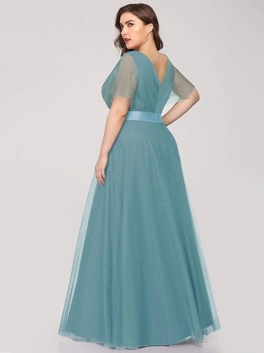 Double V-Neck Tulle Floor-Length Bridesmaid Dress