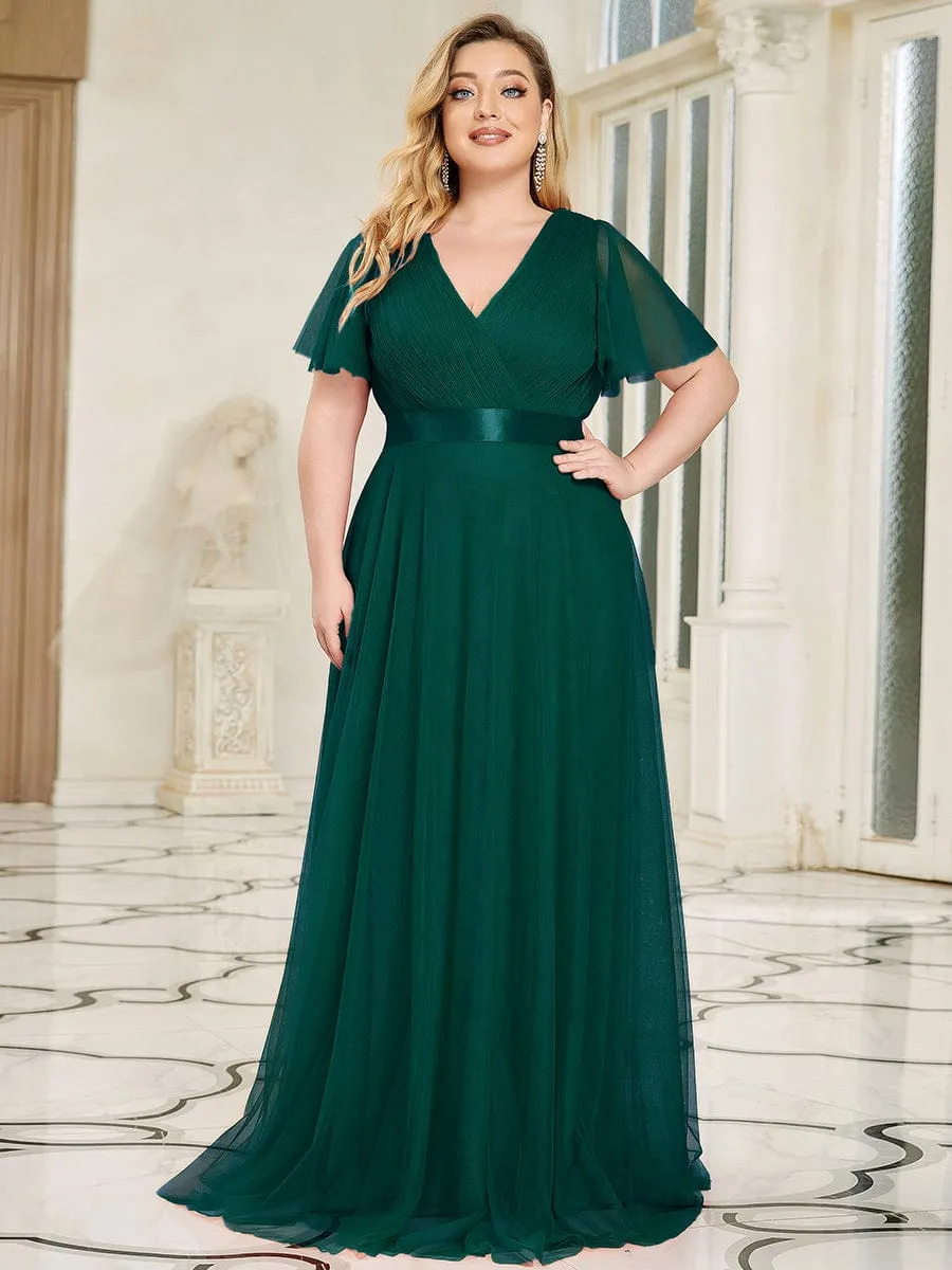 Double V-Neck Tulle Floor-Length Bridesmaid Dress