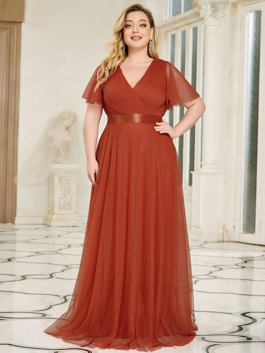 Double V-Neck Tulle Floor-Length Bridesmaid Dress