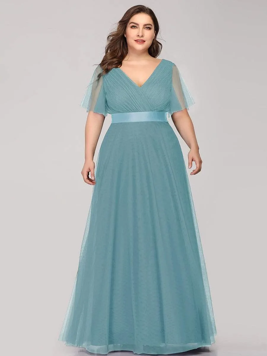 Double V-Neck Tulle Floor-Length Bridesmaid Dress
