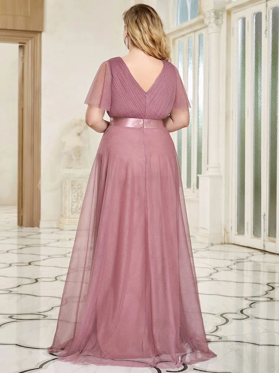 Double V-Neck Tulle Floor-Length Bridesmaid Dress