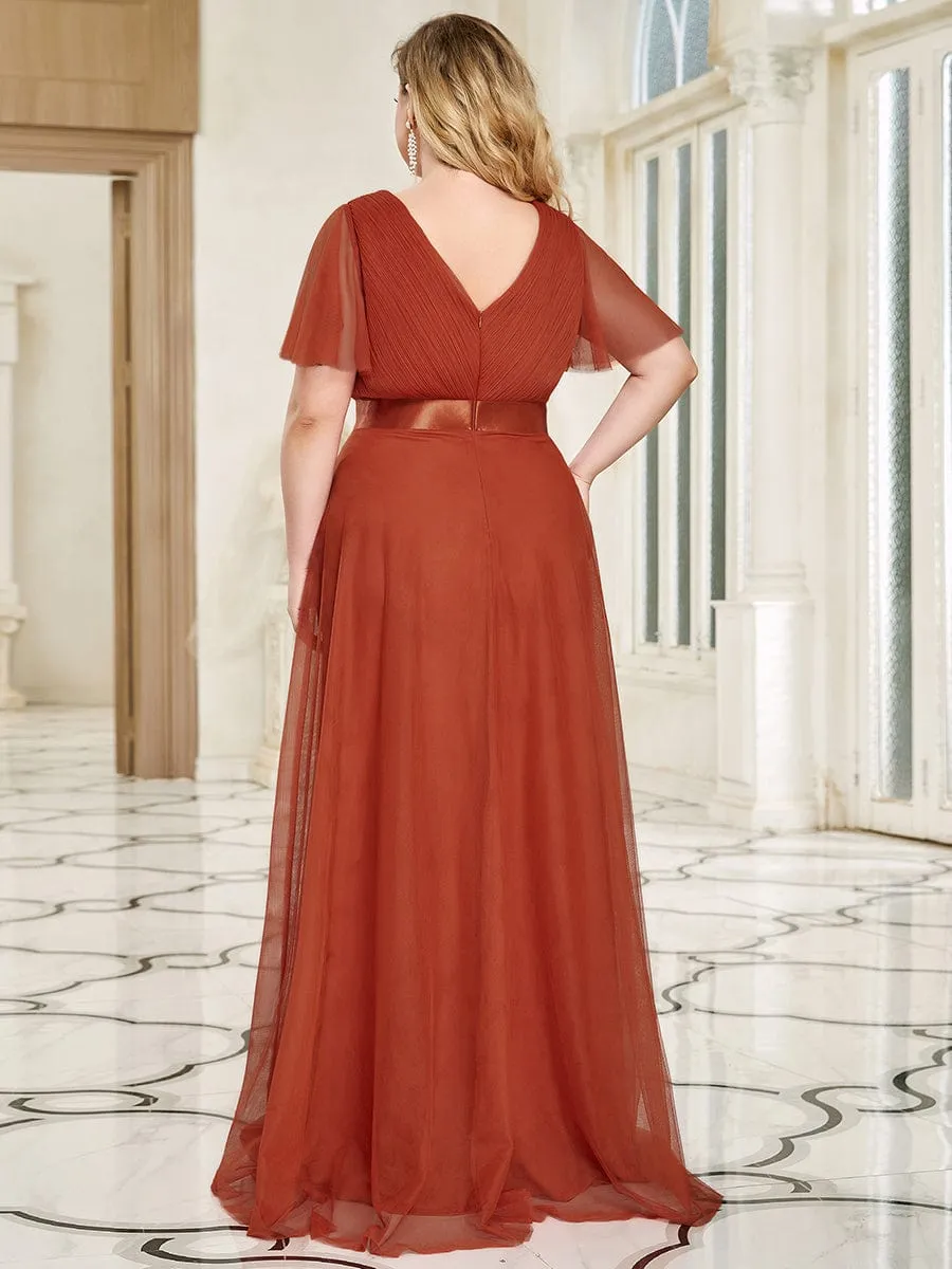 Double V-Neck Tulle Floor-Length Bridesmaid Dress