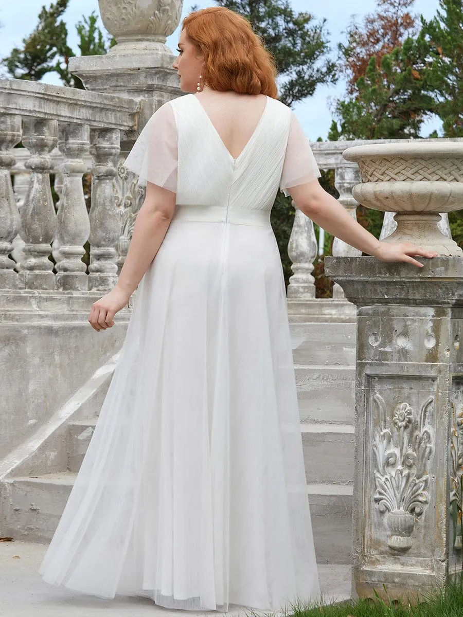 Double V-Neck Tulle Floor-Length Bridesmaid Dress