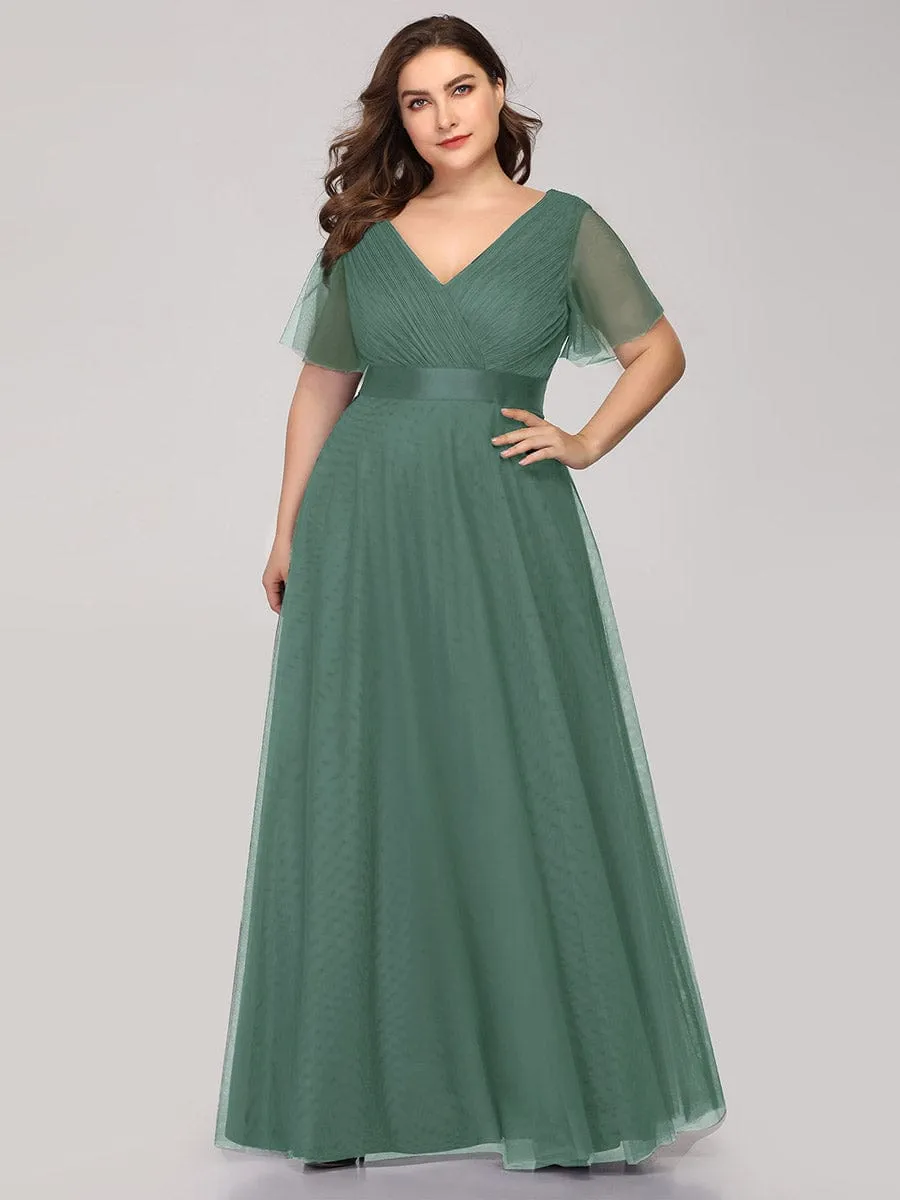 Double V-Neck Tulle Floor-Length Bridesmaid Dress