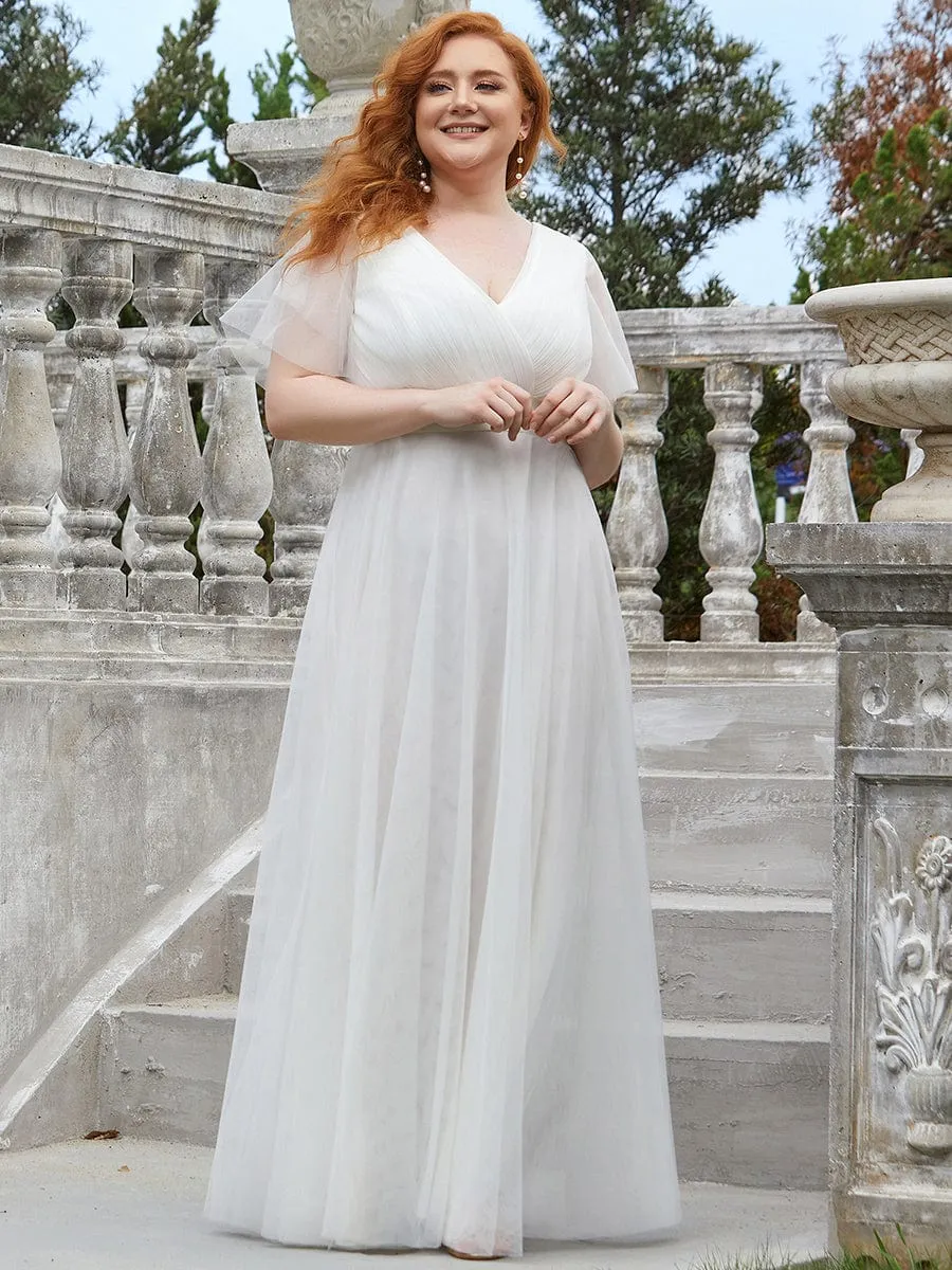 Double V-Neck Tulle Floor-Length Bridesmaid Dress