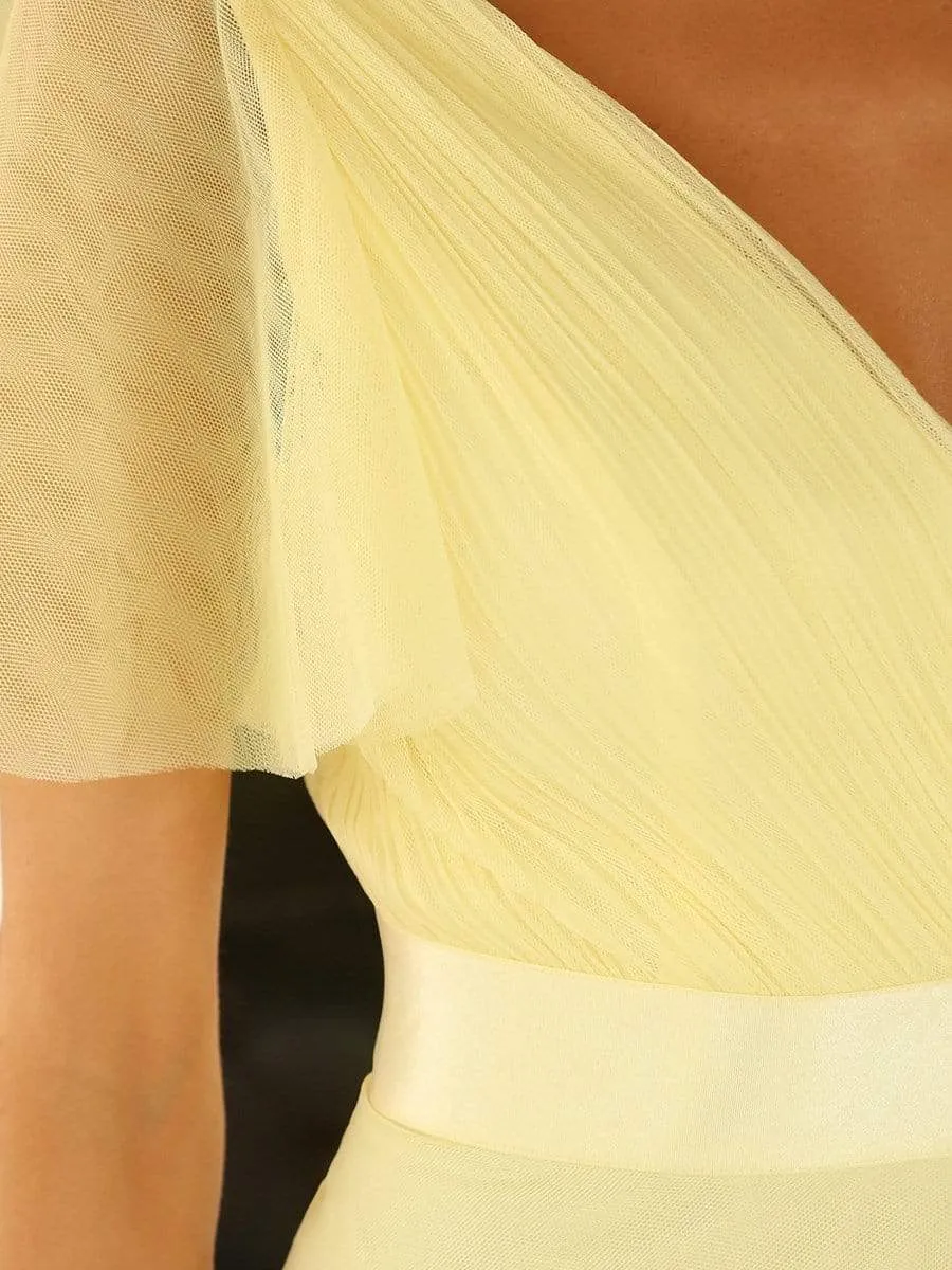 Double V-Neck Tulle Floor-Length Bridesmaid Dress