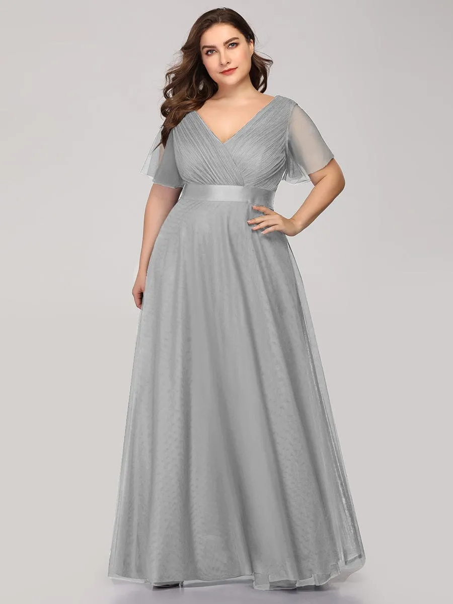 Double V-Neck Tulle Floor-Length Bridesmaid Dress