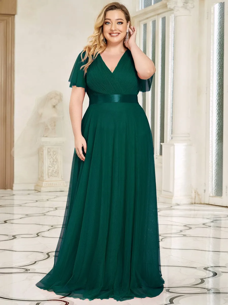 Double V-Neck Tulle Floor-Length Bridesmaid Dress