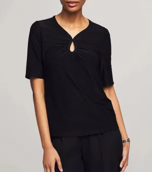 Elbow Sleeve Shirred Keyhole Tee Anne Black
