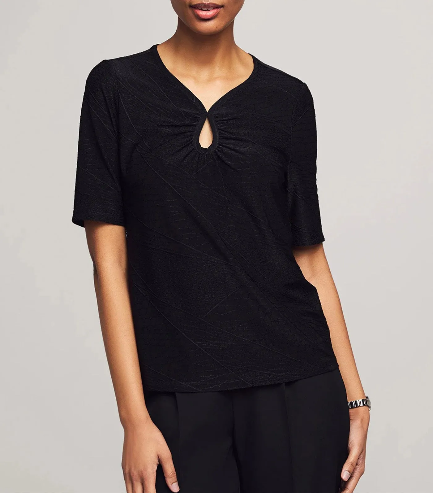 Elbow Sleeve Shirred Keyhole Tee Anne Black