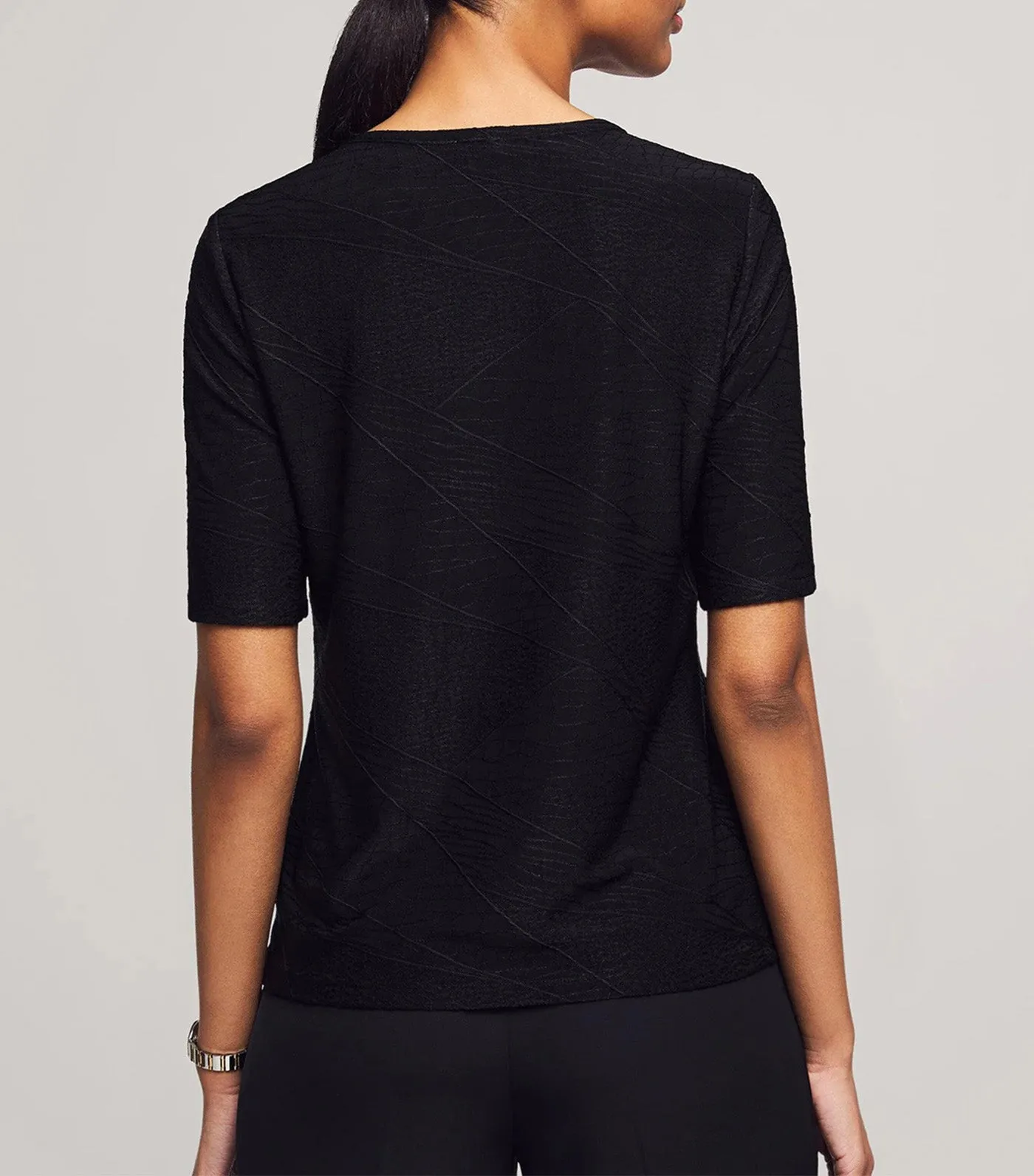 Elbow Sleeve Shirred Keyhole Tee Anne Black